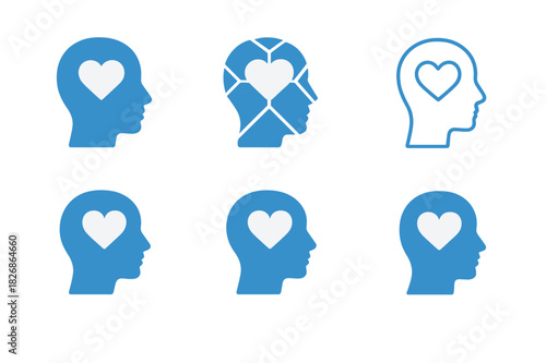 Mindful Harmony Icons. Mental health awareness. Icon set. Set Logo of mental health: stylized human mind icon. harmonious logo variations of the same
