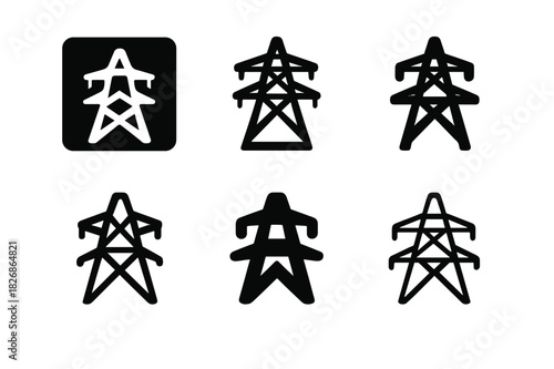 Electricity Flow Icons. How electricity flows. Icon set. Set Logo of how electricity flows: power line. harmonious logo variations of the same emblematic
