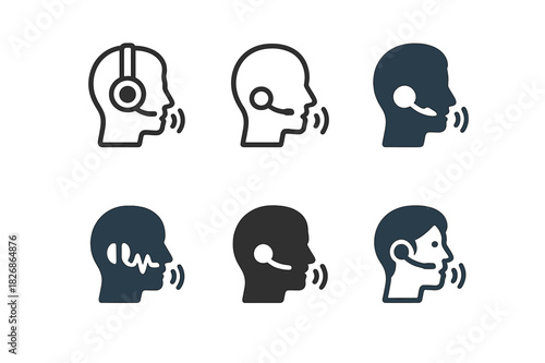 Voice Search Icons. Voice Search Optimization. Icon set. Set Logo of Voice Search Optimization: voice assistant avatar. harmonious logo variations of the same