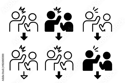 Workplace Safety Icons. Workplace violence prevention. Icon set. Set Logo of Workplace violence prevention: De-escalation process. harmonious logo variations
