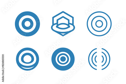 Ripple Logo Variations. Ripple. Icon set. Set Logo of ripple: circular waves icon. harmonious logo variations of the same emblematic concept, each with