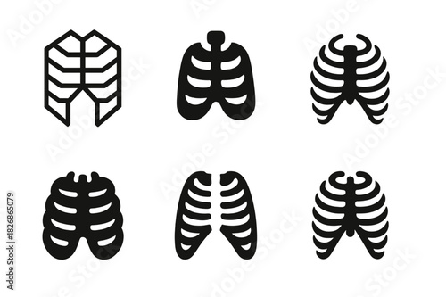 Bone Logo Variations. The role of bones. Icon set. Set Logo of The role of bones: rib cage. harmonious logo variations of the same emblematic concept, each