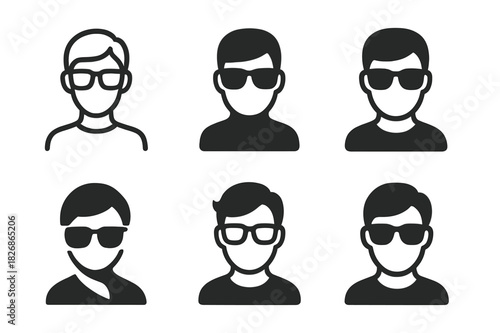 Digital Influencer Avatars. Digital avatars as social media influencers. Icon set. Set Logo of digital influencer: 3D avatar with sunglasses. harmonious logo