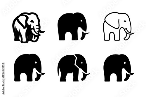 Wildlife Protection Emblems. Endangered species. Icon set. Set Logo of wildlife protection: elephant with broken tusk. harmonious logo variations of the same