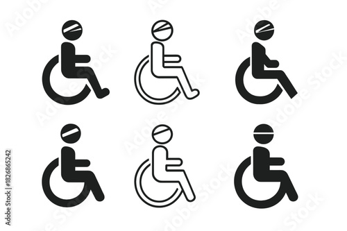 Wounded Victims Logos. Wounded Victims. Icon set. Set Logo of Wounded Victims: Wheelchair Assist. harmonious logo variations of the same emblematic concept