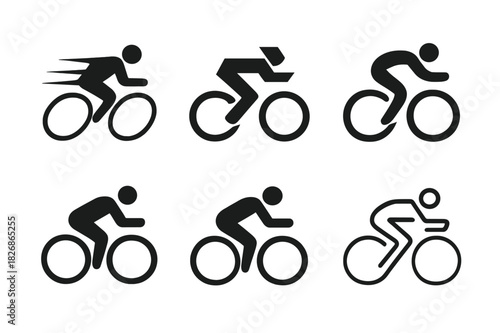 Cyclist Icon Variations. Bicycles & Outdoor Activities. Icon set. Set Logo of speed and motion: cyclist in racing posture. harmonious logo variations of the
