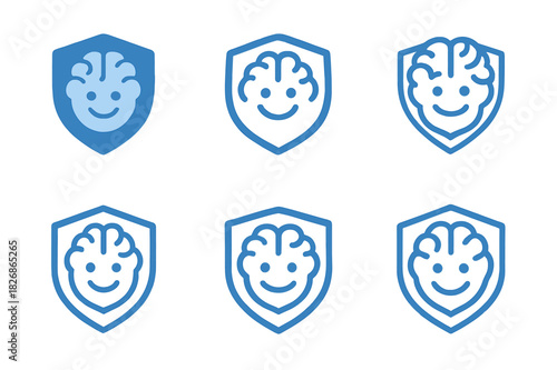 Mental Health Icons. Mental health support for students and young adults. Icon set. Set Logo of Mental health support for students and young adults: shield
