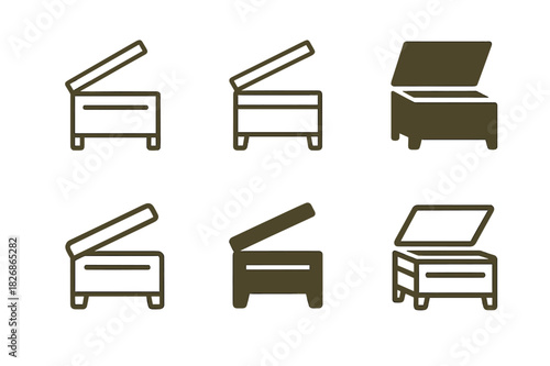 Unique Home Logo Set. Unique home organization systems. Icon set. Set Logo of Unique home organization systems: hidden storage bench. harmonious logo