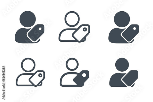 Personalized E-commerce Icons. Personalized e-commerce. Icon set. Set Logo of Personalized e-commerce: User tag. harmonious logo variations of the same