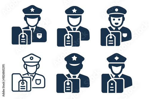 Law Logos Grid. Law enforcement agents handling legal documentation and investigations. Icon set. Set Logo of Law enforcement agents handling legal