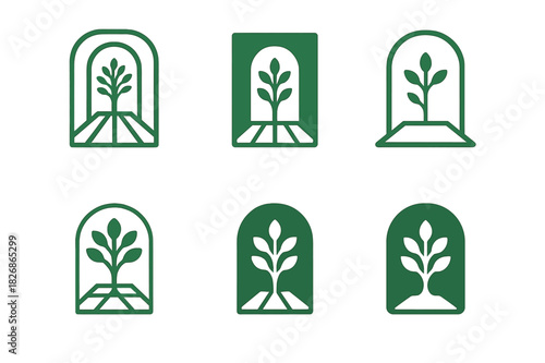 Atrium Logo Variations. Open atrium. Icon set. Set Logo of open atrium: architectural skylight structure. harmonious logo variations of the same emblematic