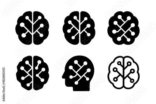 AI Assistant Logos. Personal AI assistants. Icon set. Set Logo of personal AI assistants: neural network brain. harmonious logo variations of the