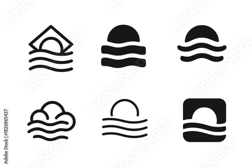 Morning Fog Logos. Morning Fog. Icon set. Set Logo of morning fog: haze line icon. harmonious logo variations of the same emblematic concept, each with