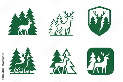 Wildlife Conservation Logos. Nature conservation and wildlife protection. Icon set. Set Logo of conservation: forest and wildlife harmony. harmonious logo