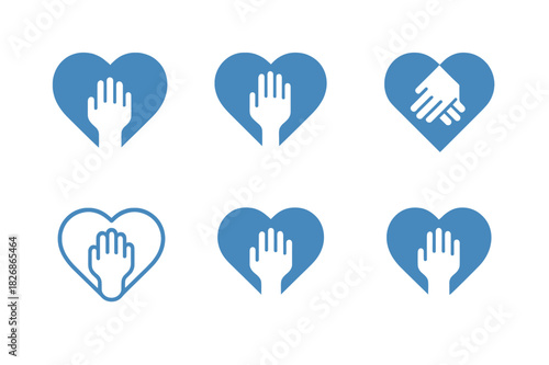 First Aid Icons. First aid training courses. Icon set. Set Logo of first aid: CPR heart icon. harmonious logo variations of the same emblematic concept, each