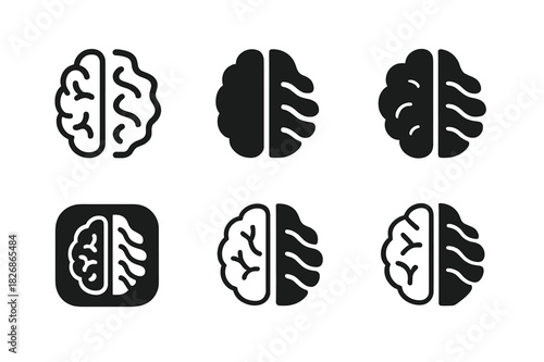Anxiety Brain Logos. The brain's role in anxiety and depression. Icon set. Set Logo of the brain's role in anxiety and depression: half brain, half wave