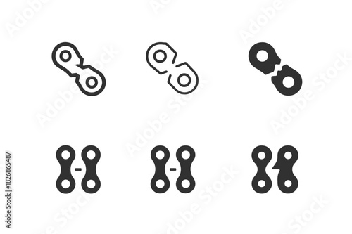 Bicycle Chain Logos. Bicycle Chain. Icon set. Set Logo of Bicycle Chain: Broken chain link. harmonious logo variations of the same emblematic concept (Negative