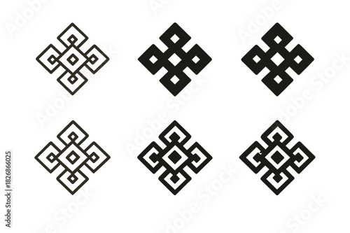 Cultural Textile Logos. Ethnic heritage. Icon set. Set Logo of cultural textile. harmonious logo variations of the same emblematic concept (Minimal outline,
