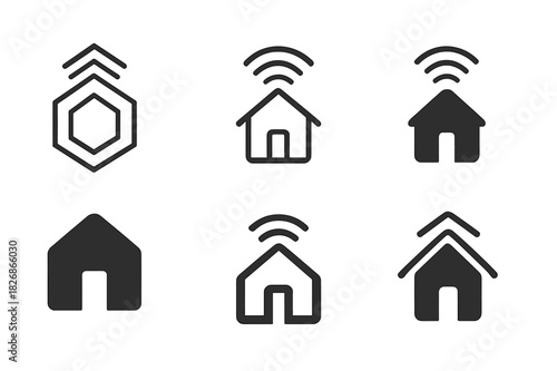 Smart Home Logos. Smart home automation. Icon set. Set Logo of smart home automation: wireless signal home icon. harmonious logo variations of the same