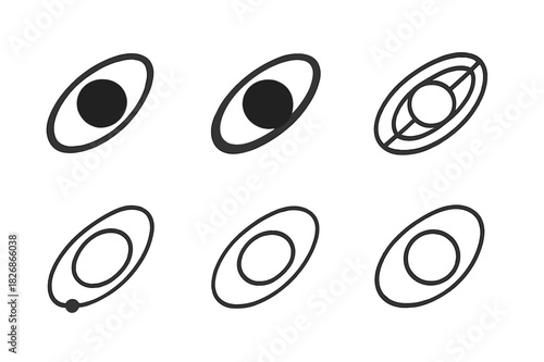 Planetary Orbit Logos. Planetary orbits. Icon set. Set Logo of planetary orbits: elliptical orbit paths. harmonious logo variations of the same emblematic