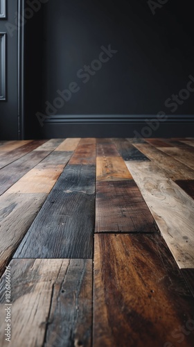 Natural Wooden Floor With Varied Colors and Textures in a Dark Room