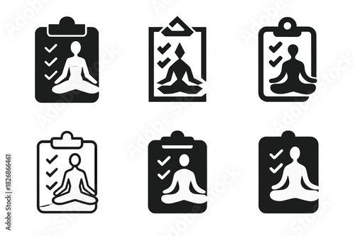Morning Routine Icons. Morning routine checklist. Icon set. Set Logo of morning routine checklist: yoga pose silhouette. harmonious logo variations of the same
