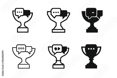 Debate Trophy Icons. Public speaking classes and debate competitions. Icon set. Set Logo of Public speaking classes and debate competitions: trophy with debate