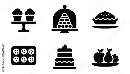 Bakery desserts and sweets vector icons for food related design