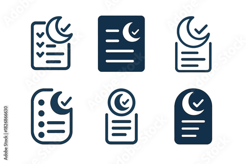 Sleep Wellness Icons. Sleep wellness. Icon set. Set Logo of Sleep wellness: bedtime routine checklist with moon tick. harmonious logo variations of the same