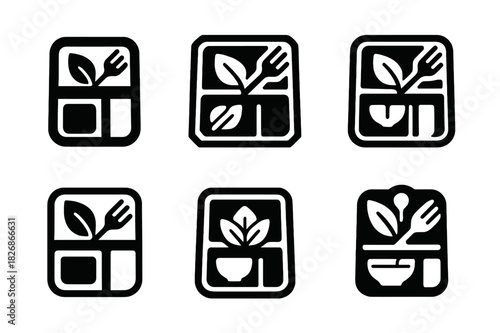 Meal Prep Logos. Healthy meal prep culture. Icon set. Set Logo of healthy meal prep culture: weekly meal planner. harmonious logo variations of the same