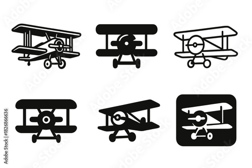 Historical Transport Icons. Historical transportation methods (ships, planes, automobiles). Icon set. Set Logo of historical transport: early