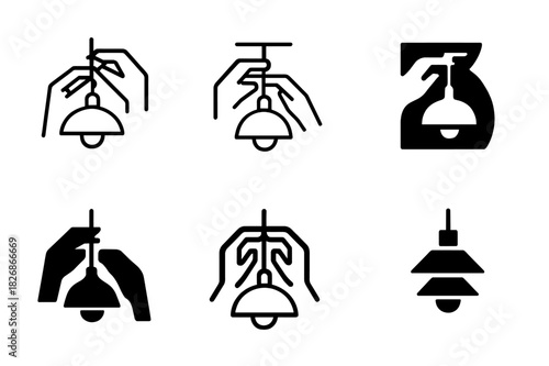 DIY Logo Variations. DIY home improvement. Icon set. Set Logo of DIY home improvement: light fixture being installed. harmonious logo variations of the same