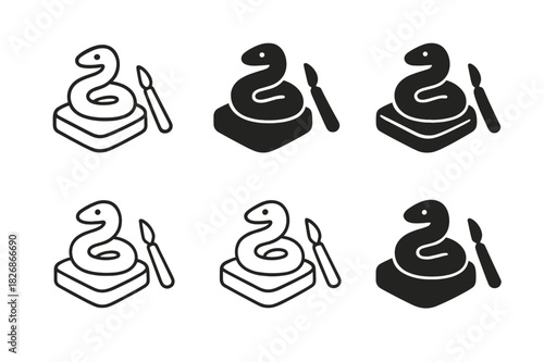 Clay Animal Logos. Sculpting clay into an animal figure. Icon set. Set Logo of Sculpting clay into an animal figure: coiled clay snake form. harmonious logo