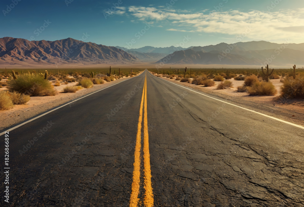 Fototapeta premium Asphalt road laid in the distance to the horizon. Generative AI