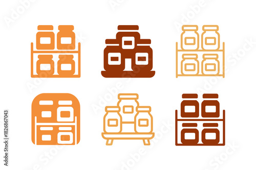 Autumn Home Cleaning Icons. Autumn home cleaning and organization. Icon set. Set Logo of Autumn home cleaning and organization: pantry jars with labels on