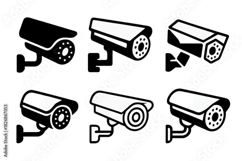 Security Camera Icons. Security camera. Icon set. Set Logo of security camera: infrared night cam. harmonious logo variations of the same emblematic concept,