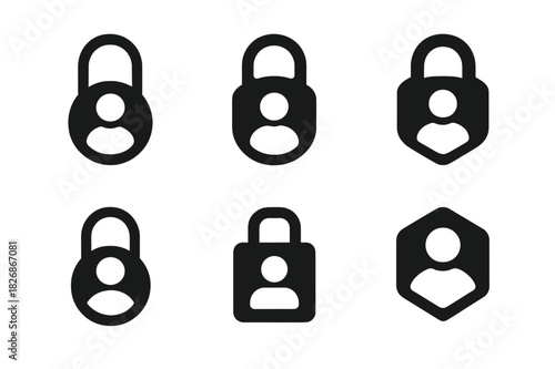 User Authentication Icons. User authentication flow. Icon set. Set Logo of user authentication flow: padlock integrated with circular user icon. harmonious