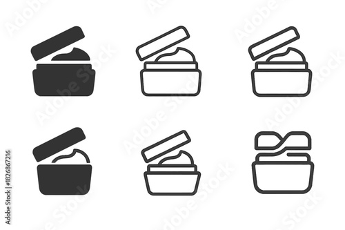 Cosmetic Box Logos. cosmetic box mockup. Icon set. Set Logo of cosmetic box mockup: square perfume packaging. harmonious logo variations of the same emblematic