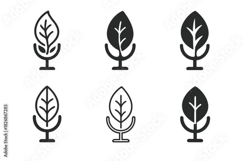 Sentient Plant Logos. The study of sentient plants and plant communication. Icon set. Set Logo of The study of sentient plants and plant communication: