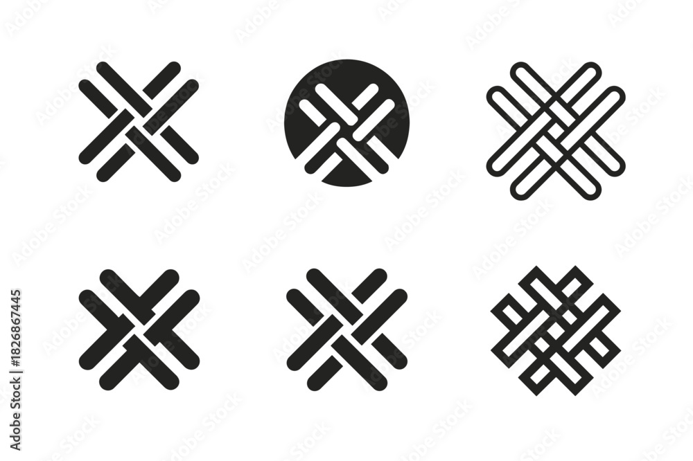 Obraz premium Woven Logo Variations. Texture. Icon set. Set Logo of Texture: Woven Threads. harmonious logo variations of the same emblematic concept (Stylized detail,