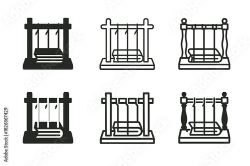 Historic Bookbinding Logos. Historic bookbinding process. Icon set. Set Logo of historic bookbinding process: embossed book cover. harmonious logo variations