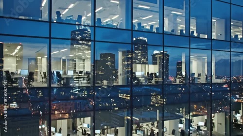 Office Building Reflection: City Lights at Night