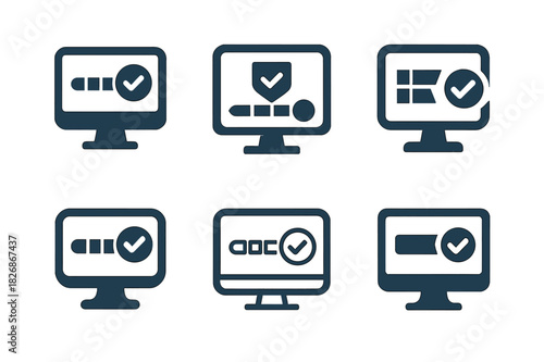 Online Grading Logos. Online grading system. Icon set. Set Logo of Online grading system: progress bar indicator. harmonious logo variations of the same