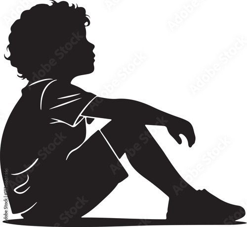 Sitting young boy silhouette illustration
