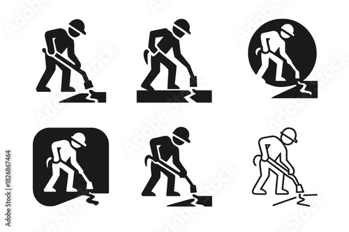 Road Repair Icons. Road maintenance crews repairing potholes and streets. Icon set. Set Logo of Road maintenance crews repairing potholes and streets: crack
