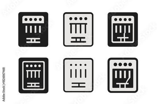 Electrical Logo Variations. Electrical wiring layout. Icon set. Set Logo of Electrical wiring layout: breaker panel (distribution board). harmonious logo