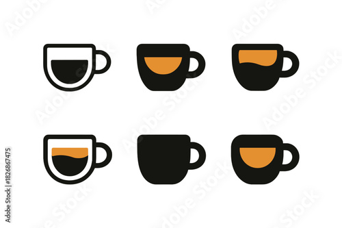 Espresso Logo Variations. Espresso cup. Icon set. Set Logo of steaming espresso cup. harmonious logo variations of the same emblematic concept (Symmetrical