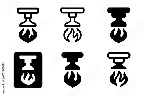 Data Center Logos. Data Center Operations. Icon set. Set Logo of Data Center Operations: fire suppression nozzle. harmonious logo variations of the same