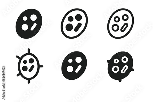 Alien Life Icons. The Search for Ancient Extraterrestrial Life. Icon set. Set Logo of alien biosphere: microscopic fossils from another planet. harmonious logo