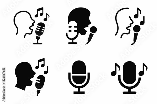 Jazz Logo Variations. Vocal improvisation and scat singing. Icon set. Set Logo of jazz expression: jazz club mood. harmonious logo variations of the same